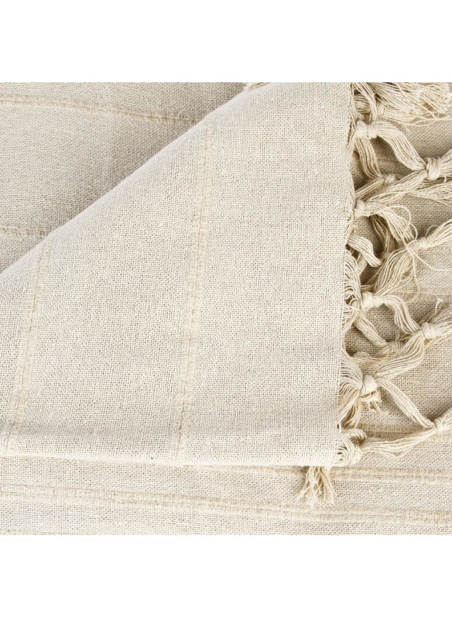 atmosphera Embossed Stripe Pattern Cotton Bed Throw Beige 160 x 220 cm 131645D - Image 3