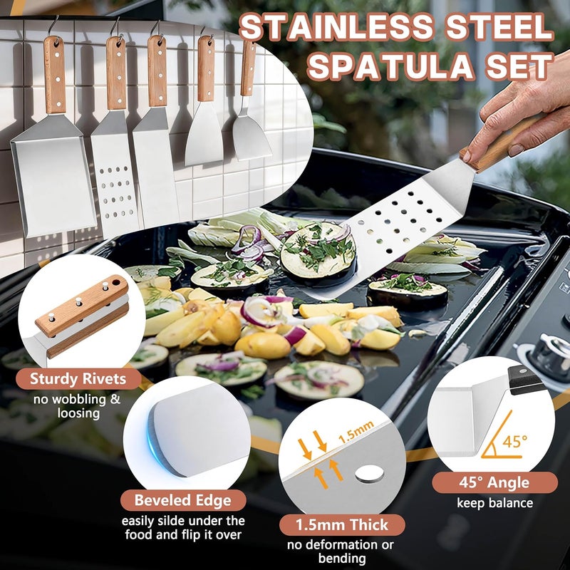 HaSteeL مجموعة أدوات الشواء، 20 قطعة إكسسوارات شواء مسطحة للتخييم، مجموعة أدوات شواء محترفة مع قبة ذوبان لشواء التيباني ياكي في الهواء الطلق، هدايا شواء مثالية - Image 3