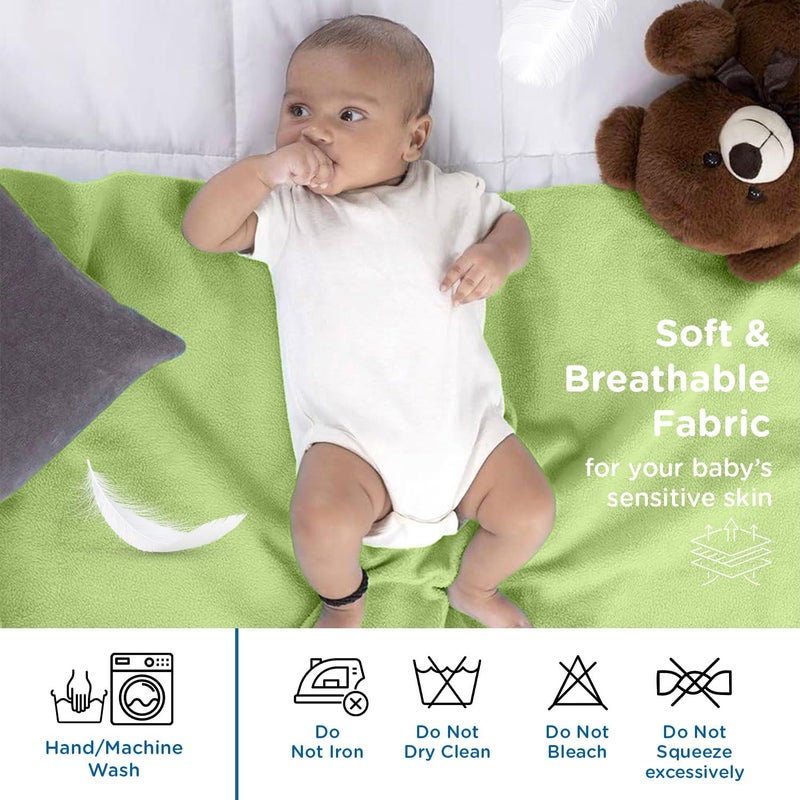 mee mee Mee Mee Instadry Anti-Piling Fleece Extra Absorbent, Cotton Bed Protector Mattress, Reusable Waterproof Quick Dry Baby Cot Sheet for Toddler Infant, 0 to 24 Months,Size 70X100Cm (Pista Green) - Image 2
