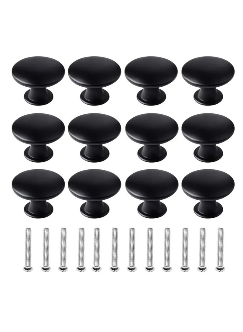 12 Pcs 30mm Black Cupboard Knobs Kitchen Cupboard Handles Cabinet Door Knobs Vintage Matted Round Drawers Cupboard with 12 Screws - Image 1