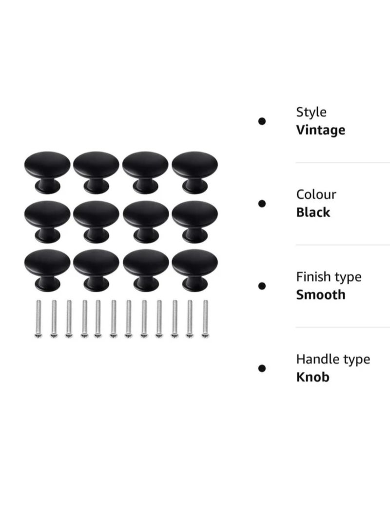 12 Pcs 30mm Black Cupboard Knobs Kitchen Cupboard Handles Cabinet Door Knobs Vintage Matted Round Drawers Cupboard with 12 Screws - Image 4