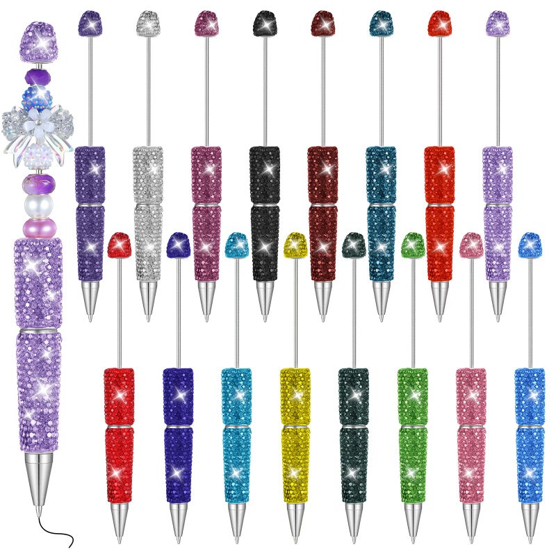JOUTYFOR 16 Pcs Glitter Beadable Pens Full Rhinestone Fancy Pens for Beads DIY Diamond Beaded Pen Kit Cute Journalling Ballpoint Fun Bling Ballpoint Pen for DIY Craft Making (Full Diamond) - Image 1