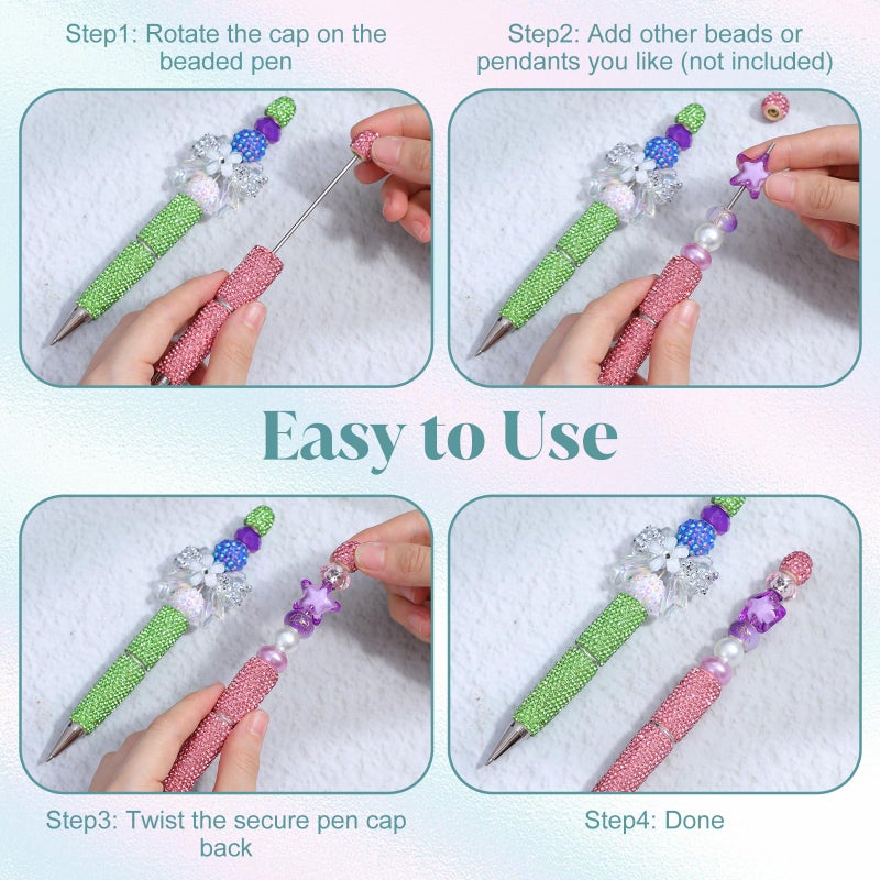 JOUTYFOR 16 Pcs Glitter Beadable Pens Full Rhinestone Fancy Pens for Beads DIY Diamond Beaded Pen Kit Cute Journalling Ballpoint Fun Bling Ballpoint Pen for DIY Craft Making (Full Diamond) - Image 4
