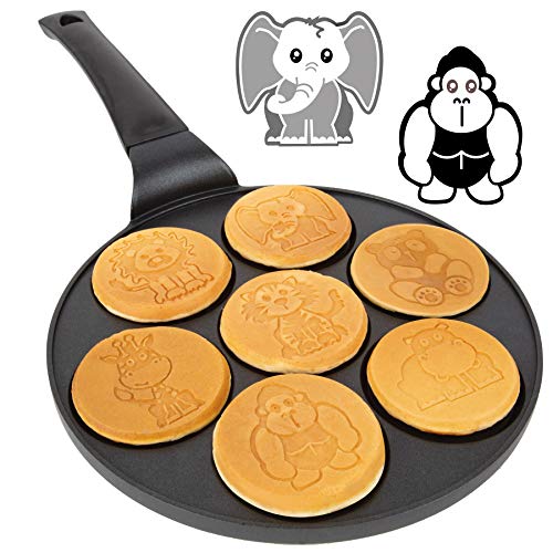 CucinaPro Animal Mini Pancake Pan Make 7 Unique Flapjack Zoo Animals Including a Elephant Giraffe and More Nonstick Pan Cake Maker Griddle for Breakfast Fun Easy Cleanup Xmas Holiday Breakfast or Gift