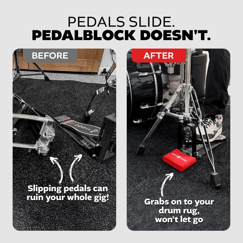 KickBlock PedalBlock – Drum Pedal Anchor for Hi-Hat Stand, Double Kick, Keyboard and Electronic Bass Drum Pedals – Prevents Slide with Shock-Absorbing Grip – Brick Red (Set of 2) - Image 2