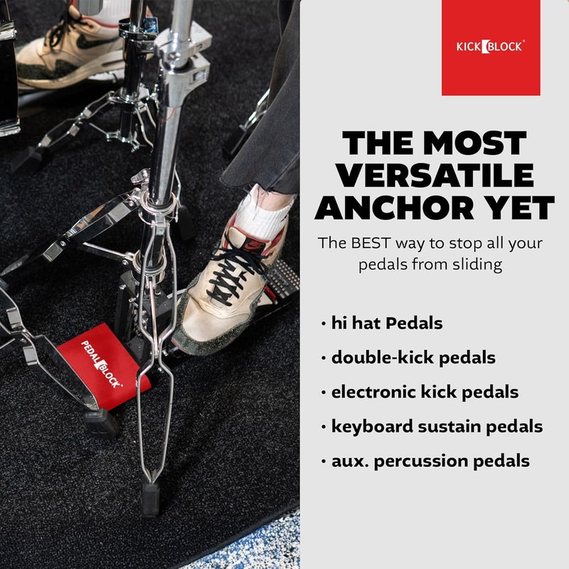 KickBlock PedalBlock – Drum Pedal Anchor for Hi-Hat Stand, Double Kick, Keyboard and Electronic Bass Drum Pedals – Prevents Slide with Shock-Absorbing Grip – Brick Red (Set of 2) - Image 5