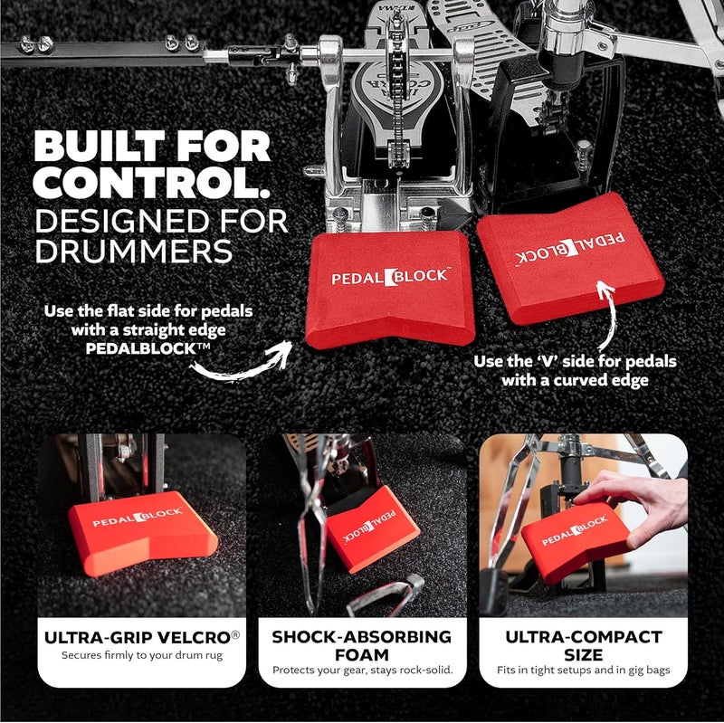 KickBlock PedalBlock – Drum Pedal Anchor for Hi-Hat Stand, Double Kick, Keyboard and Electronic Bass Drum Pedals – Prevents Slide with Shock-Absorbing Grip – Brick Red (Set of 2) - Image 3