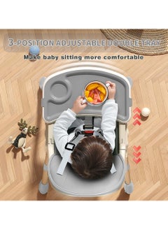 ACPLAY Convertible Baby High Chair with Adjustable Footrest, Removable Double Tray, 5-Point Safety Harness & 360° Lockable Wheels  - Image 2