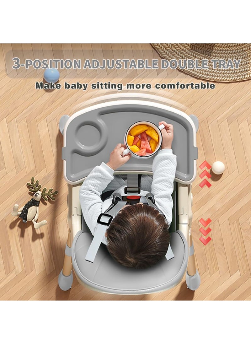 ACPLAY Convertible Baby High Chair with Adjustable Footrest, Removable Double Tray, 5-Point Safety Harness & 360° Lockable Wheels  - Image 2