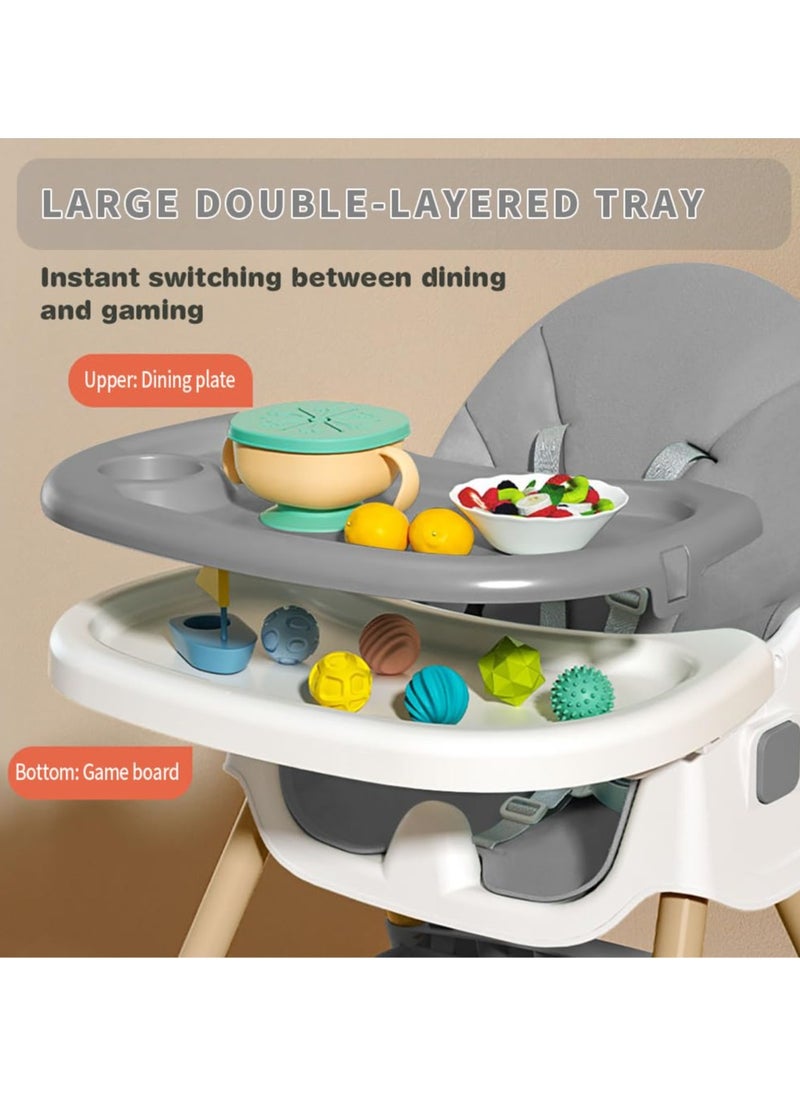 ACPLAY Convertible Baby High Chair with Adjustable Footrest, Removable Double Tray, 5-Point Safety Harness & 360° Lockable Wheels  - Image 3