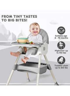 ACPLAY Convertible Baby High Chair with Adjustable Footrest, Removable Double Tray, 5-Point Safety Harness & 360° Lockable Wheels  - Image 4