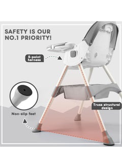 ACPLAY Convertible Baby High Chair with Adjustable Footrest, Removable Double Tray, 5-Point Safety Harness & 360° Lockable Wheels  - Image 5
