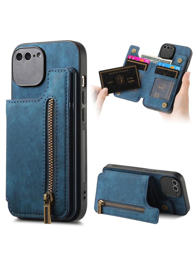 Green Tiger For iPhone 7 Plus / 8 Plus Retro Leather Zipper Wallet Back Phone Case(Blue)