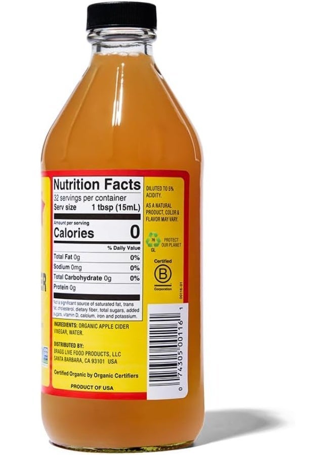 Bragg Organic Apple Cider Vinegar with the mother - Organic apple cider vinegar with vinegar nut, raw and unfiltered - 473 ml - Image 2