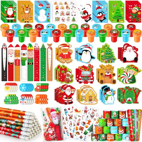 BenLouis Christmas School Stationery Set Party Favors Xmas Classroom Gift Prizes Bulk for Students Kids Holiday Stockings Pinata Filler School Goodie Bag Stuffers Decor12set Christmas - Image 1