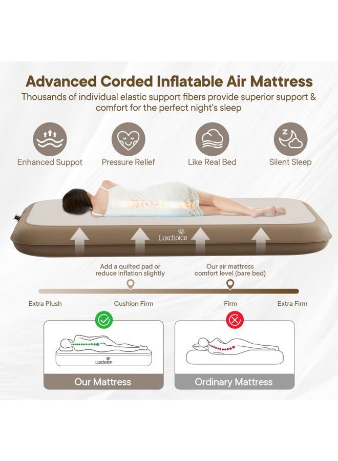 Luxchoice Camping Air Mattress Sleep Cloud Twin with Built in Pump 2 Mins Upgraded Inflatable Mattress Adjustable Firmness Blow up Mattress Firm Support 1100LBS Portable Air Bed for Home Guests Camping Travel - Image 4