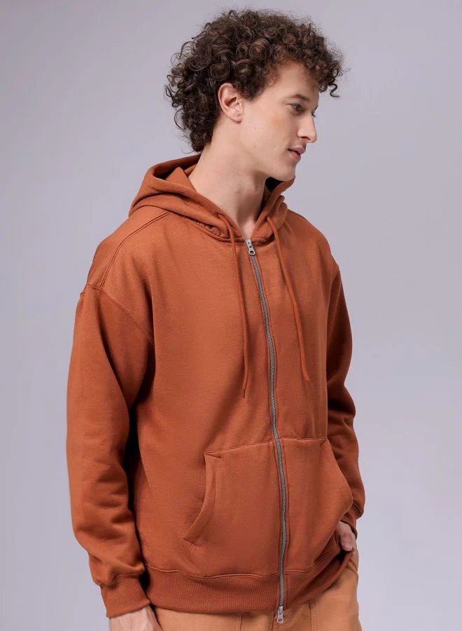 The Indian Garage Co Men Relaxed Fit Solid Front Open Hooded Sweatshirt