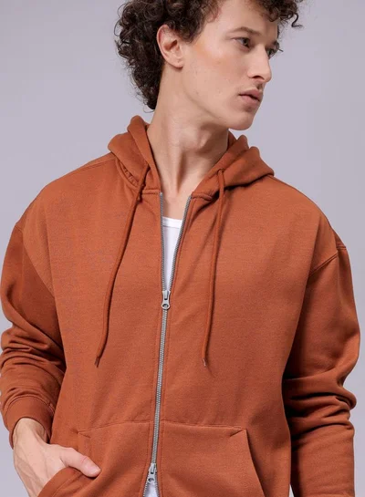 شركة المرآب الهندية Men Relaxed Fit Solid Front Open Hooded Sweatshirt