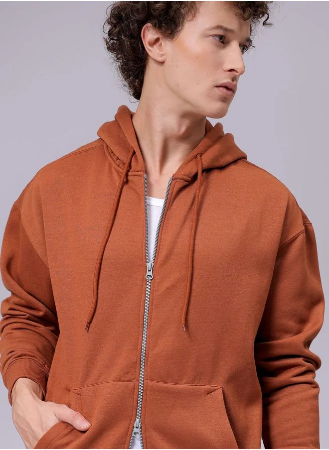شركة المرآب الهندية Men Relaxed Fit Solid Front Open Hooded Sweatshirt