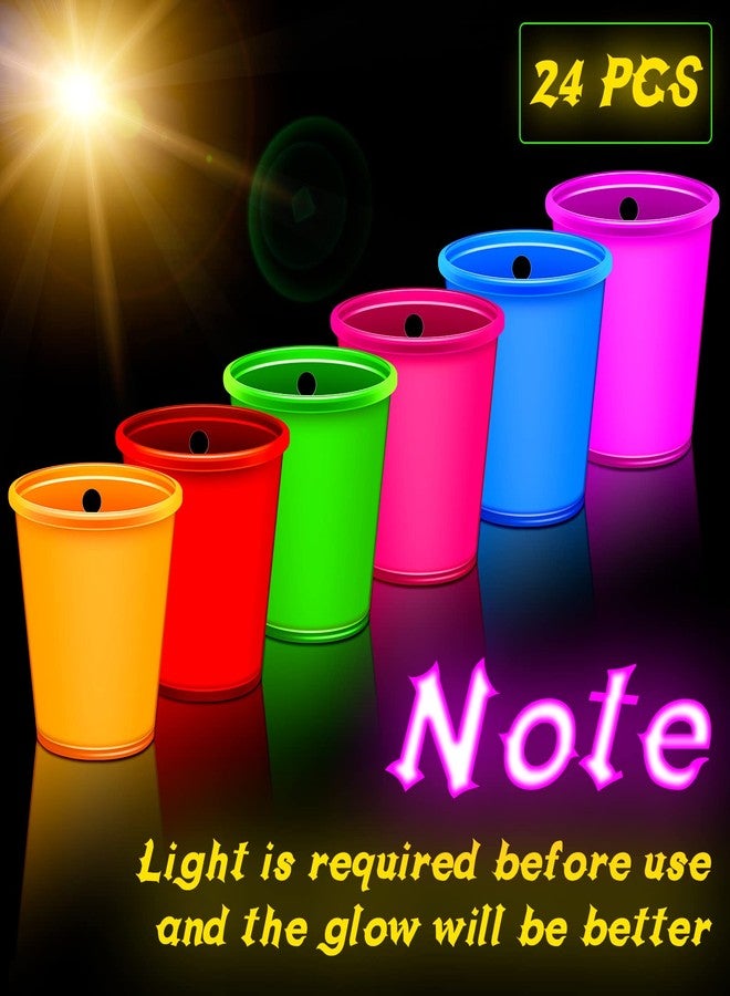سوريو مجموعة Sureio من 24 قطعة من قلادات أكواب المشروبات الغازية المضيئة، أكواب بلاستيكية نيون تتوهج في الظلام، مزينة بالخرز، مثالية للهالوين، الكريسماس، حفلات الزفاف، هدايا الحفلات المضيئة، 6 ألوان - Image 3