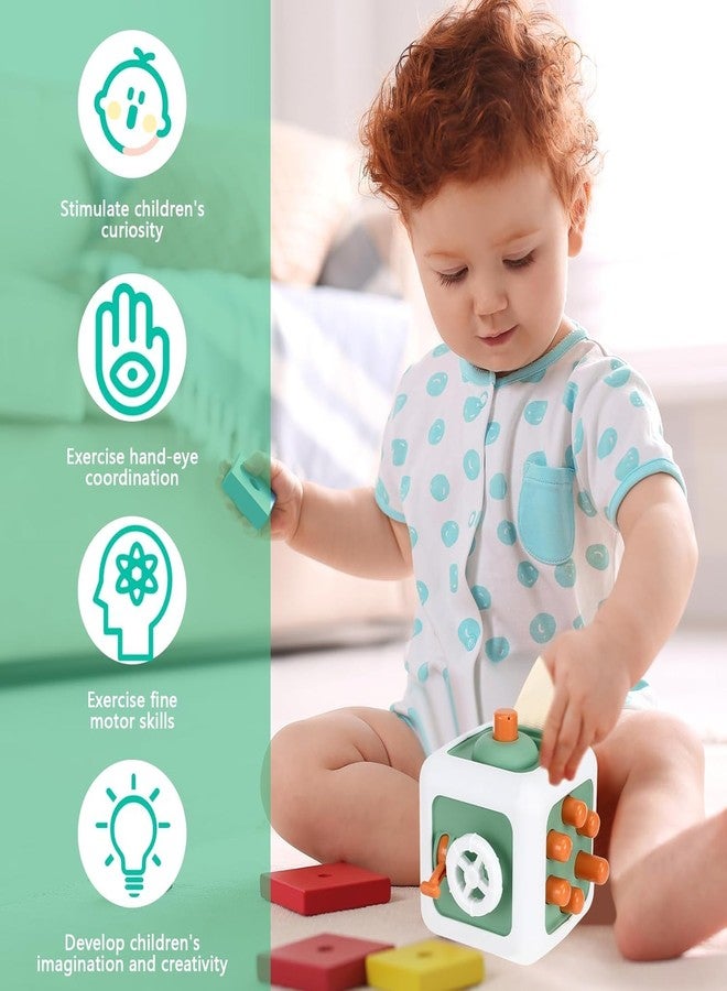 Hexwell مكعب هيكسويل 6 في 1 للأنشطة الحسية للأطفال الصغار - ألعاب مونتيسوري مزودة بمفاتيح محاكاة، وعجلة قيادة، ودرج، وميزات دوارة ممتعة - للأطفال من عمر سنة إلى 3 سنوات (بنين وبنات) - Image 5