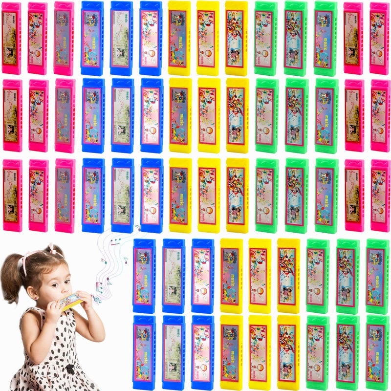 Restroma 60 Pcs Cartoon Harmonica Bulk Plastic 5 Holes Harmonica Mini Harmonicas Toy for Kids Party Goodie Bags Stuffers Random Color Pattern - Image 3