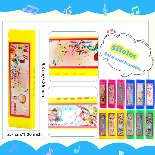 Restroma 60 Pcs Cartoon Harmonica Bulk Plastic 5 Holes Harmonica Mini Harmonicas Toy for Kids Party Goodie Bags Stuffers Random Color Pattern - Image 5
