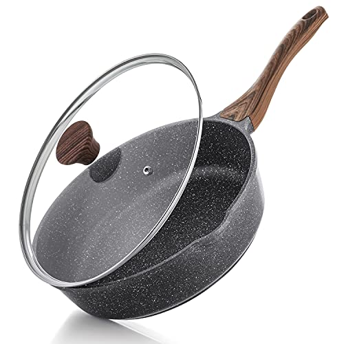 Sensarte SENSARTE Nonstick Skillet Deep Frying Pan 101112inch Saute Pan with Lid Staycool Handle Healthy Stone Cookware Cooking Pan Induction Compatible PFOA Free 10Inch35QT 