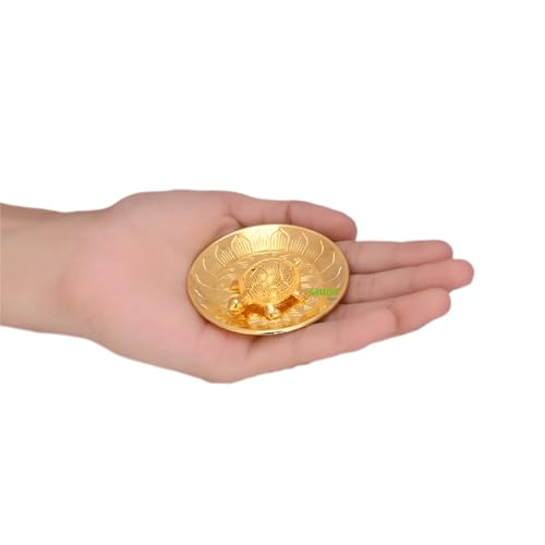 Gellon Brass Turtle Kachua for Good Luck, Shri Yantra Kachua, Tortoise On Plate, Feng Shui Home Décor, Tortoise for Good Luck in Gold Finish with Yantra On Turtle - Image 5
