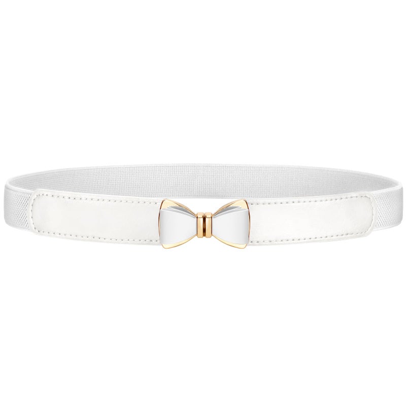 VONMELLI Womens Skinny Elastic White Belt Stretchy Bow Belt for Women Dresses Thin Waist Ladies Belts, M - Image 1