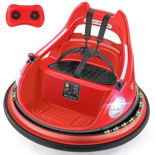 ELEMARA Kids Bumper Car 19mph Max 12V Electric Car for Toddlers 360Spin Bumping Car with Music 5 Lighting Mode DIY Stickers Ride on Car with Remote Control 2Speed 2 Driving Mode Red - Image 1