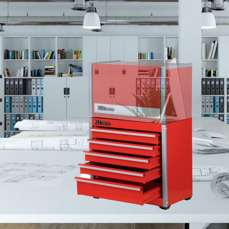 PIT P.I.T. Mini Red Tool Box, Portable 5-Drawer Micro Roll Cab Steel Tool Box with Liner, Red Small Tool Case for Tools Storage, Home DIY - Image 5