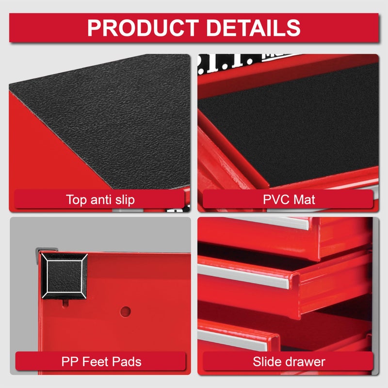PIT P.I.T. Mini Red Tool Box, Portable 5-Drawer Micro Roll Cab Steel Tool Box with Liner, Red Small Tool Case for Tools Storage, Home DIY - Image 3