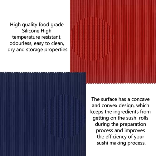 Esamploe 2 Pcs Silicone Sushi Mat,Non Stick Silicone Sushi Roll Mat,Durable Silica Sushi Roller,Reusable and Easy to Clean,Home Kitchen DIY Sushi Silica Making Tools(Red/Blue) - Image 4