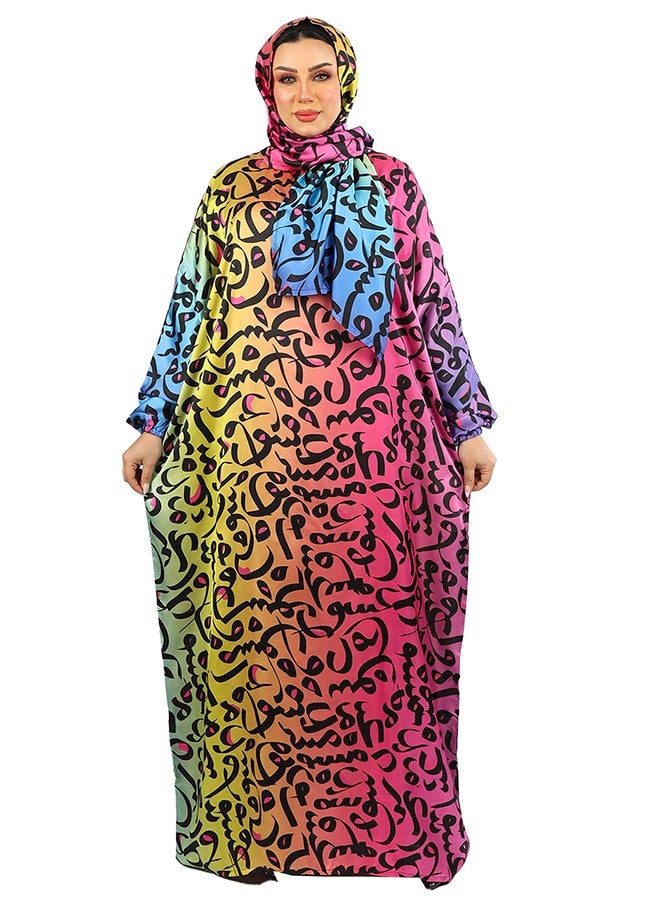 Zmurud Practical Printed silky satin prayer dress with headscarf from zmurud fashion  - Image 1