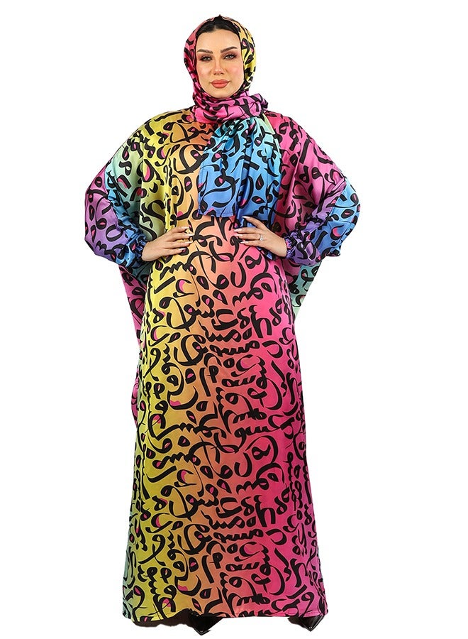 Zmurud Practical Printed silky satin prayer dress with headscarf from zmurud fashion  - Image 2