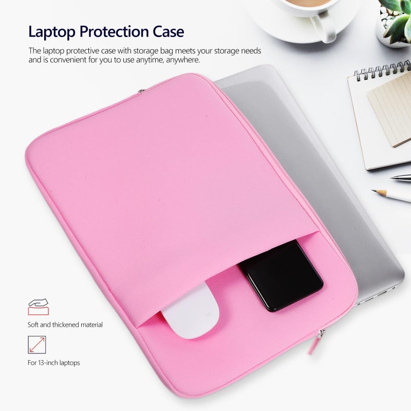 13 Inch Laptop Sleeve Protective Case Lightweight Shockproof Travel Bag With Front Pocket Pink - Image 4