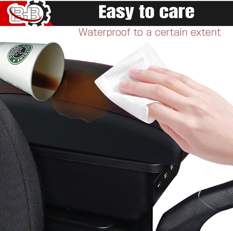 BHB Armrest Box for Nissan Almera Versa 2020-2022 with USB Charging and Red Stitching - Image 4