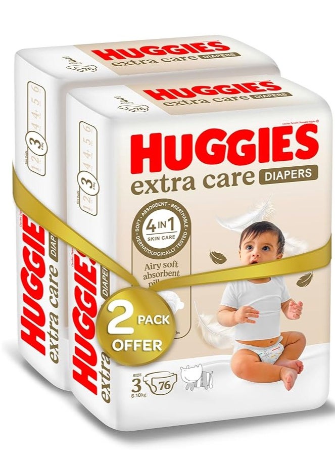 Huggies Extra Care, Size 3, 6 - 10 kg, Twin Jumbo Pack, 152 Diapers - pzsku/Z30C9E1F04880E6A26BC6Z/45/_/1738909934/f267b56b-7478-4102-9984-7594a691a3e3