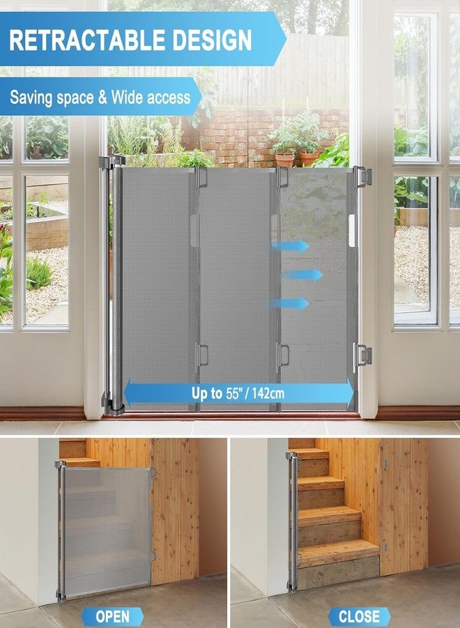 KISKIZ 55 Inch Retractable Baby Gate for Stairs Retractable Dog Gates for Doorways Outdoor Baby Gates for Decks Indoor Dog Gates for The House Extra Wide Pet Gate Stair Gates for Kids or Pets Deck Gate Gray - Image 2