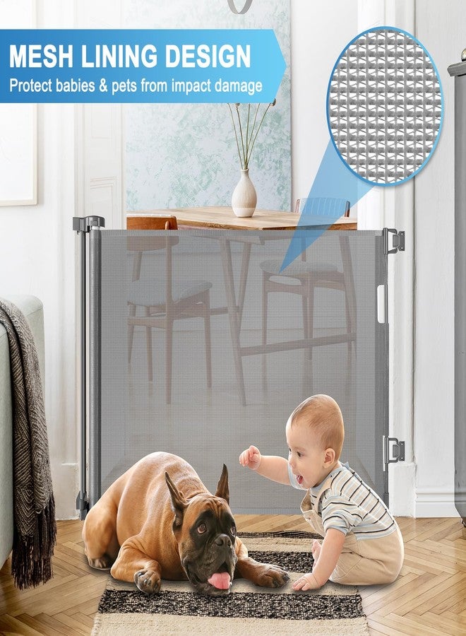 KISKIZ 55 Inch Retractable Baby Gate for Stairs Retractable Dog Gates for Doorways Outdoor Baby Gates for Decks Indoor Dog Gates for The House Extra Wide Pet Gate Stair Gates for Kids or Pets Deck Gate Gray - Image 5