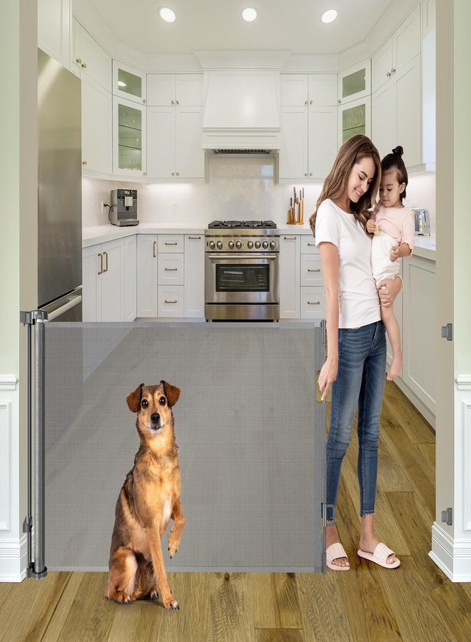 KISKIZ 55 Inch Retractable Baby Gate for Stairs Retractable Dog Gates for Doorways Outdoor Baby Gates for Decks Indoor Dog Gates for The House Extra Wide Pet Gate Stair Gates for Kids or Pets Deck Gate Gray - Image 1