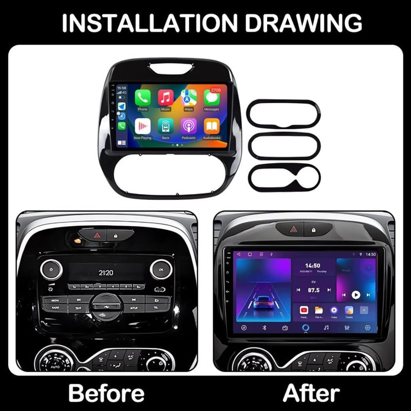 فيريكس شاشة ستيريو سيارة رينو كابتور كابتور أندرويد 2011-2019 مع نظام تحديد المواقع العالمي (GPS)، أندرويد أوتو لاسلكي، كاربلاي، واي فاي، بلوتوث، دي إس بي، كاميرا USB AHD (2 + 32 جيجابايت كاربلاي 4CORE) - Image 3