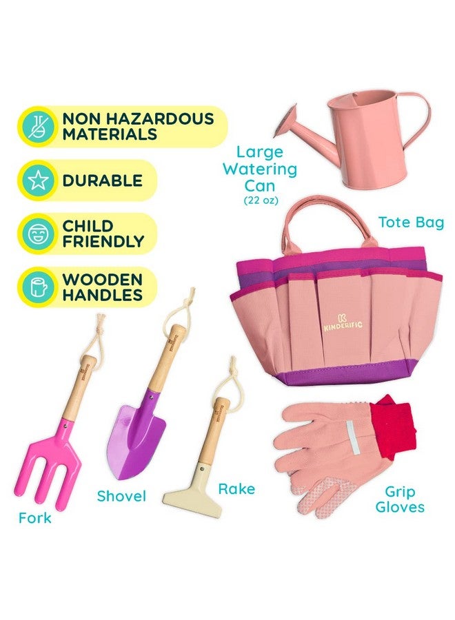 Kinderific Gardening Set, Tool Kit, for Kids, STEM, Includes Tote Bag, Spade, Watering Can, Rake, Fork, Trowel and Gloves (Princess Pink)  - Image 3