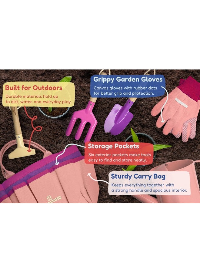 Kinderific Gardening Set, Tool Kit, for Kids, STEM, Includes Tote Bag, Spade, Watering Can, Rake, Fork, Trowel and Gloves (Princess Pink)  - Image 4