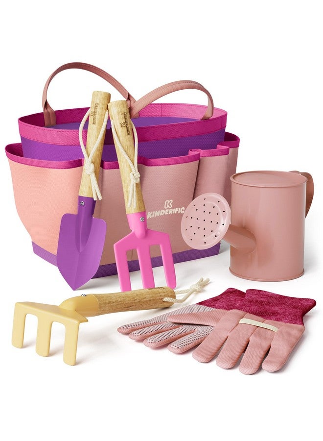 Kinderific Gardening Set, Tool Kit, for Kids, STEM, Includes Tote Bag, Spade, Watering Can, Rake, Fork, Trowel and Gloves (Princess Pink)  - Image 1