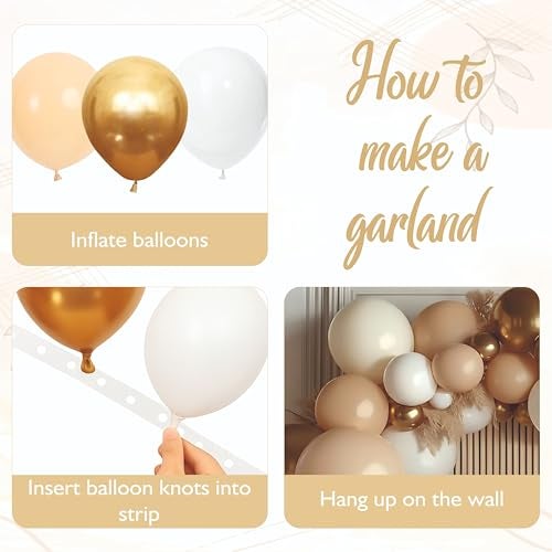 YOURS DECOR Balloon Decoration Kit - 37 PCS Beige, White & Golden Chrome Balloons for Birthday, Weddings, Anniversary & Events | Pastel Balloons Garland Set Birthday Decoration Items for Kids & Adults - Image 3