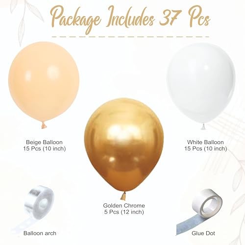 YOURS DECOR Balloon Decoration Kit - 37 PCS Beige, White & Golden Chrome Balloons for Birthday, Weddings, Anniversary & Events | Pastel Balloons Garland Set Birthday Decoration Items for Kids & Adults - Image 2