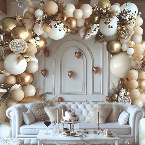 YOURS DECOR Balloon Decoration Kit - 37 PCS Beige, White & Golden Chrome Balloons for Birthday, Weddings, Anniversary & Events | Pastel Balloons Garland Set Birthday Decoration Items for Kids & Adults - Image 5