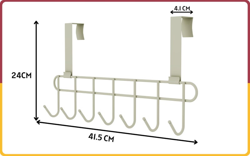 Amiraj Multi-Alloy Steel Over-The-Door Hook Hanger Rack | No Drilling Required, 7 Hooks for Bedroom, Bathroom & Kitchen Doors | Hanging Organizer, White (Pack of 1) - Image 4
